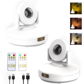 Wireless Led Spotlight Indoor, Rechargeable Uplighting Indoor with Remote Dimmable, Tree Spotlight Indoor Battery Powered Ceiling Spotlight for Artwork Picture Painting Plant, 2Pack