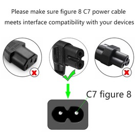 Euro Power Cable C7 Power Cable 18AWG IEC C7 Universal Plug Power Cable for PC Monitors Scanner (Perfect for EU Travel) 1 m / 3.2 ft