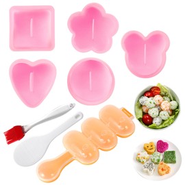 MLRYH Onigiri Maker, 8 Pcs Sushi Onigiri Musubi Maker Kit - Rice Ball Mold with Small Rice Paddle, Brush for Kitchen (Pink)