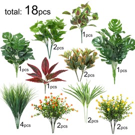 Ouddy Decor 18 Bundles Outdoor Artificial Plants UV Resistant Fake Greenery Stems Faux Shrubs for Indoor Outside Hanging Front Porch Patio Garden Window Box Home Decor