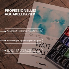 7 Artists Premium Watercolour Paper A5 280 g - Made in EU - White 40 Sheets Watercolour Pad A5 - Watercolour Paper, Watercolour Paper, Colouring Pad A5 Thick Paper for Watercolour Painting,