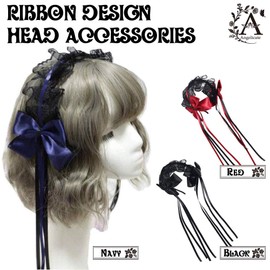 Angelicate Lolita Headband Cosplay Black Red Navy Black Red Blue Costume Halloween Gothic Lolita Lace Ribbon, navy