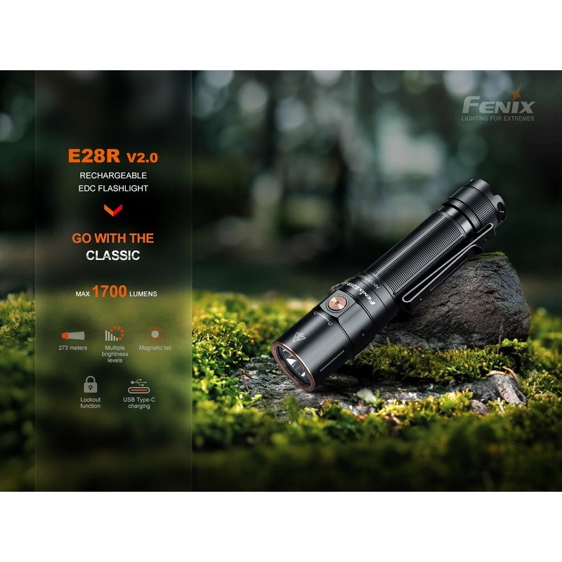 EdisonBright Fenix E28R V2.0 1700 lumen LED EDC flashlight USB-C
