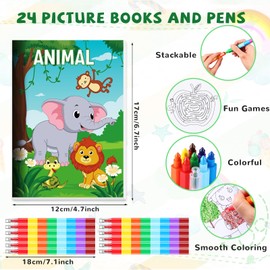 Ben Louis 24Pack Coloring Books for Kids Party Favors with 24 Stacking Crayons Bulk for Ages 2-4-8-12 Classroom Prize Mini Activity Books for Birthday Party Travel Goodie Bags Stuffers