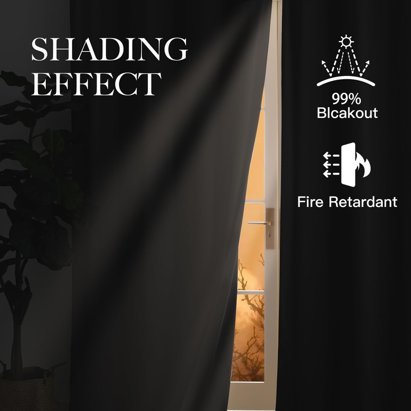 NICETOWN Flame Resistant Blackout Black Curtains 63 inch Long 2