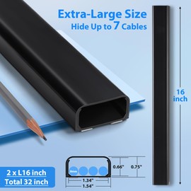 Wire Cover for Wall Mount TV 32in(2xL16in), Wall Cord Cover, X-Large TV Cable Hider Hide Cords, Cord Hider, Cable Raceway Black W1.54in x H0.75in