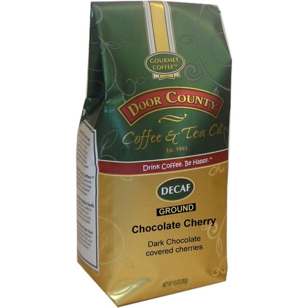 Door County Coffee, Chocolate Cherry Decaf, Flavored Coffee, Medium Roast, Ground Coffee, 10 oz Bag