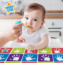 Mighty Clean Baby Disposable Placemat - Super Sticky Toddler and Infant Mat for Feeding on The Go, 24 Count Value Pack (6 Packages of 4 placemats Each)