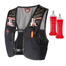 Life-Sport Gear Torrent Hydration Vest 2.5 Liters Capacity– Ultralight & Breathable – Adjustable Running Vest with 7 Pockets – Reflective - Included 2 Soft Flasks (16oz/450ml) (Black / RED, Medium)