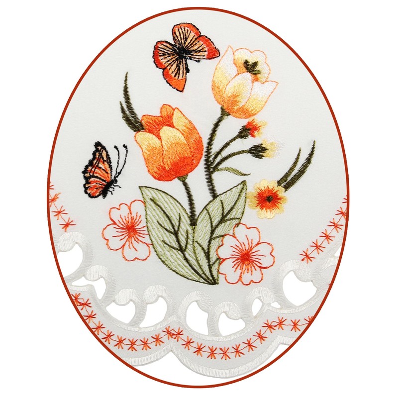 Quinnyshop Orange Tulips and Butterflies Embroidery Table runner 34-inch-by-34-inch/ 85