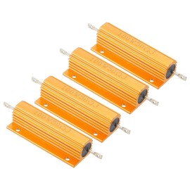 PATIKIL 100W 50 Ohm Aluminum Shell Resistor, 4 Pack Aluminum Housing Resistor Housed Case Wirewound Resistors Screw Tap Power Resistor 5% Tolerance, Golden