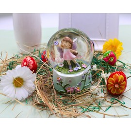 Dekohelden24, Shaking Ball, Mythical Creatures, Snow Globe with Flower Girl, Fairy Ball, Fairy Ball for Shaking with Colourful Glitter and Flowers, L/W/H 6 x 6 x 9 cm, Fairy Pink, 6 cm