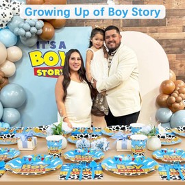 Cartoon Boy Story Baby Shower Decorations Plates Set 25 Guests,175 Pcs It's A Boy Story Baby Shower Paper Plates Napkins Cups Cutlery Set Party