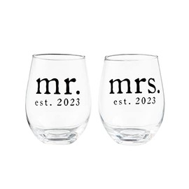 Mud Pie Mr Mrs Wine Glass 2023