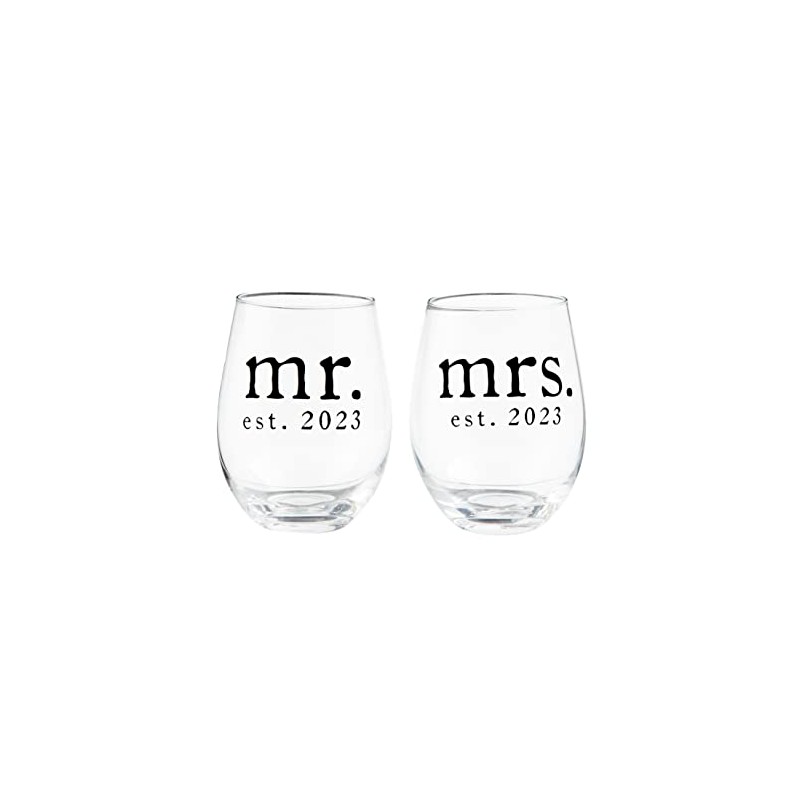 Mud Pie Mr Mrs Wine Glass 2023