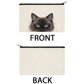 WIRESTER Canvas Zipper Makeup Bag, Cosmetic Pouch, Organizer Case for Women Girl, Multi-Purpose Travel Cosmetic Bag - Seal Point Ragdoll Cat