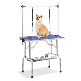 VICBARLEY 36'' Professional Dog Pet Grooming Table Adjustable Height Heavy Duty Portable Trimming Table with Arm/Noose/Mesh Tray, Maximum Capacity Up to 300 LBS, Blue