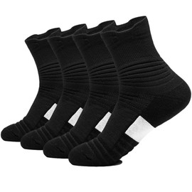 Yoknatt 4 Pack Mens Black Basketball Socks Performance Cushioned Athletic Sports Compression Running Cycling Hiking Crew Sock for Men Women Youth Boys Girls