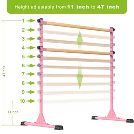Dolibest Freestanding Wood Ballet Bar, Height Adjustable Ballet Bar, Heavy Duty Dance Bar, with Non-Slip Rubber Pads, Enhanced Stability, Dance/Yoga/Fitness Stretching Bar, Ideal for Kids and Adults