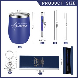 Teling Thank You Gift for Men Employee Appreciation Tumbler Gift 12oz Stainless Steel Tumbler Multifunctional Metal Ballpoint Pen with Box Inspirational Keychain for Teacher Coworker Staff(Navy Blue)