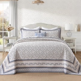 SahSahCasa 100% Cotton 120"x120" Oversized California King Bedspread Coverlet Quilt Set, Cal King Quilted Bedspread Extra Large Reversible XL Bed Spread Lightweight Comforter, Beige/Grayish Blue