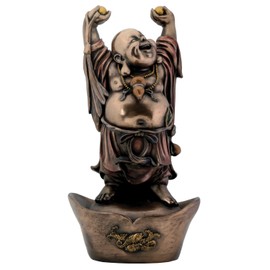 Bronze Laughing Buddha On Nugget Buddhism Statue Display