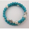 Five Decade Catholic Rosary Bracelet, Turquoise and Shell Pearl Beaded