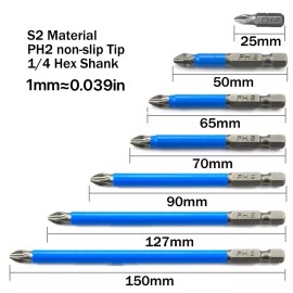 Unbranded 7Pack Magnetic screwdriver bit Bits set PH2 Anti-slip Hex Shank Screw Cross Head