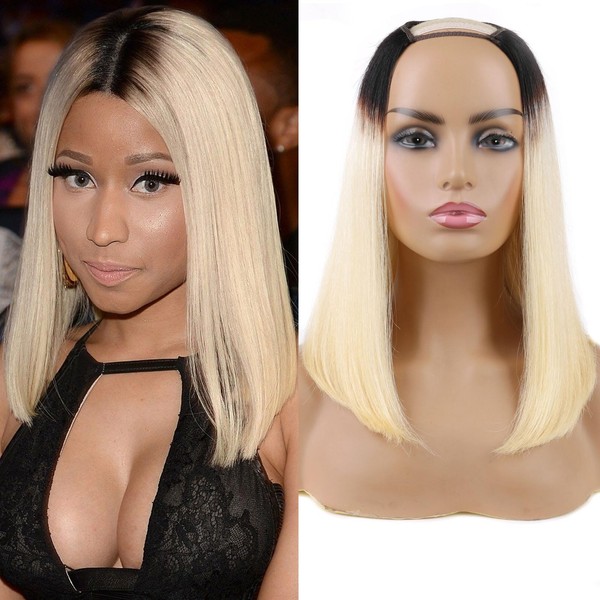 Huarisi Ombre Human Hair U Part Bob Wigs 14 Inch,