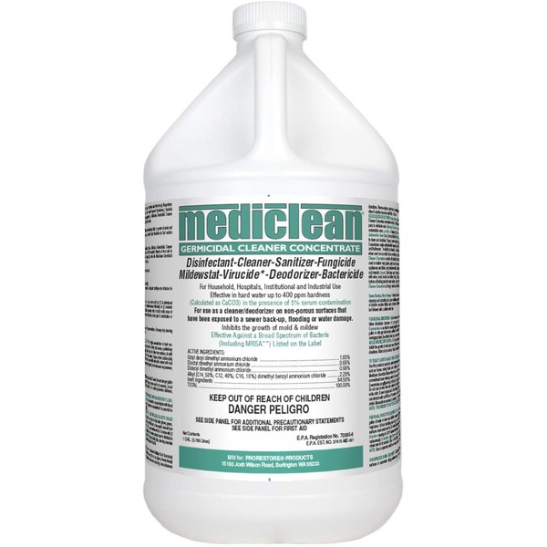 Mediclean Germicidal Cleaner Concentrate, Disinfectant, Sanitizer, Deodorizer, Fungicide, Mildewstat, Virucide, Lemon Scent, Hospitals, Industrial, Household, Inhibits Mold and Mildew (1 gal)