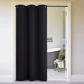 NICETOWN Door Curtain for Doorway Privacy, Curtains 84 Inch Length, Room Divider Curtain Cover, Blackout Temporary Insulated Closet Curtain for Bedroom Closet (1 Panel, 7ft Tall x 5ft Wide, Black)
