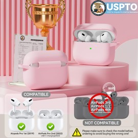 for AirPods Pro Case, Soft Silicone Protective Cases Cover Compatible with Airpods Pro 2nd/1st Generation for Women Girly, with Cleaning Kit & Anti-Lost Keychain, Anti-Scratch, Shockproof Pink Cover