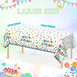 6 Pack Happy Birthday Plastic Tablecloth Decorations,Disposable Colorful Polka Dots Table Cloths,Rectangle Waterproof Table Cover for Girls Boys Birthday Baby Shower Party Decorations,54x108 Inch