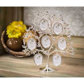Roman Family Tree Jeweled Silver Finish Metal 11 x 3 Collage Photo Frame Stand