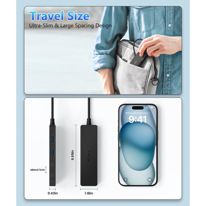 Aceele Hub USB, Adaptador USB con 4 Puertos, 2 USB