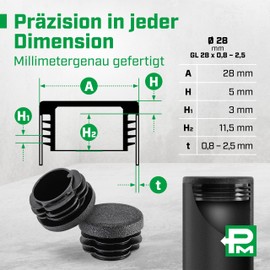 Plasticmetall Lamellar Plugs, Round, Diameter 28 mm, Made of PE, Pack of 20. [Spark Erosion Structure] Pipe Plugs for Stainless Steel Pipe, Aluminium Tube, for Pipe Cover of Empty Pipe, Round Tube
