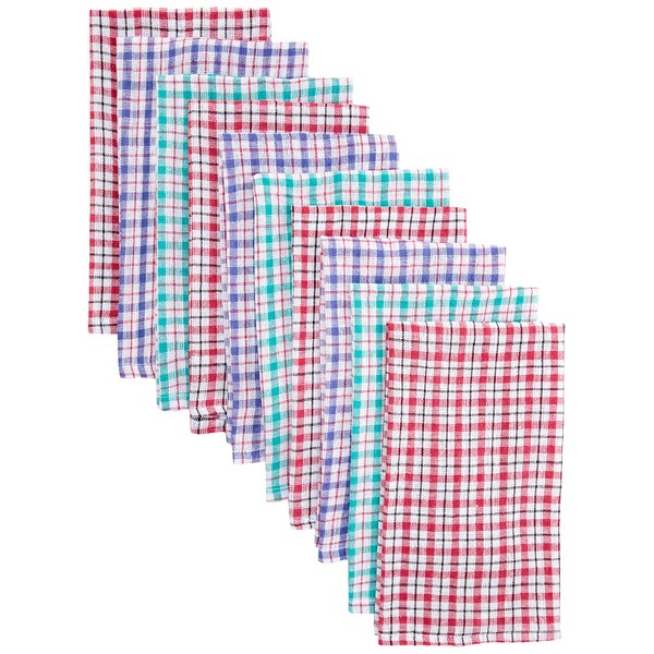 Robert Scott Tea Towels with a Coloured Check Design | Pack of 10 | Assorted Colours | Machine Washable | Absorbent Fabric