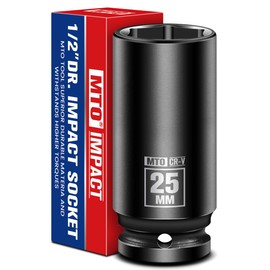 MTO 1/2" Drive 25mm Deep Impact Socket, 6-Point Metric Socket for Automotive Maintaince, CR-V Steel Meets ANSI Standards