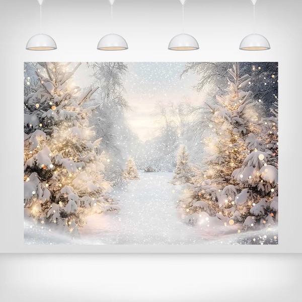 Printspree Winter Snowy Christmas Backdrop 7x5ft - Enchanting Snow-Covered Forest