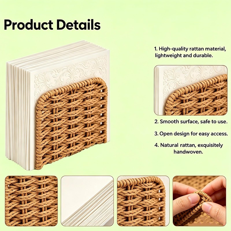 Upright Woven Rattan Napkin Holder for Table, Flaxen