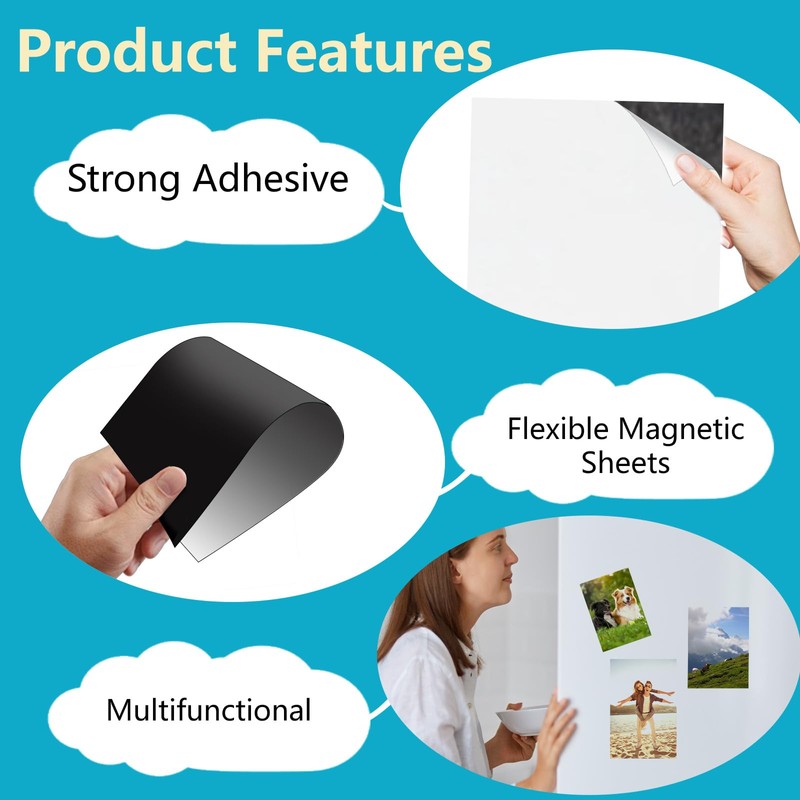 HUSPER Adhesive Magnetic Sheets, 8 Pack 8.5" x 11" Flexible