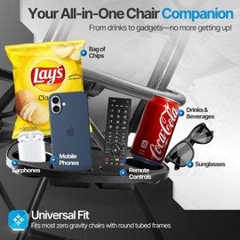 Flexzion 2x Universal Oval Zero Gravity Chair Cup Holder - Clip On Outdoor Lounge Recliner Beverage Drink Utility Tray with Mobile Device Slot, Snack Tray, and Cell Phone Mount for Pool Beach (Medium)