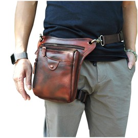 Le'aokuu 211-5 Men's Genuine Leather Leg Bag Leg Pocket Outside Leg Pocket Hip Pocket Drop Leg Thigh - Brown - m