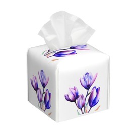 Purple Flower Tulip Square Tissue Boxes, Tissue Box Holder 5.2"x5.2"x5.2" for Home/Car/Office/End Table
