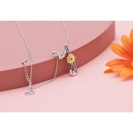 Collar con colgante de plata de ley con diseño de girasol, personalizable, letra A a Z, para mujeres y niñas