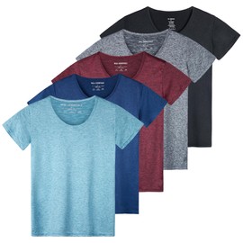 Real Essentials 5 Pack: Women's Short Sleeve T-Shirts Workout Tops Fitness Pilates Gym Activewear Athletic (Plus Available), Set 8, XS, Pack of 5