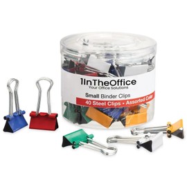 1InTheOffice Small Binder Clips, Paper Binder Clips, Colored Binder Clips, 3/4 Inch Capacity, Assorted Colors, 40 Pack