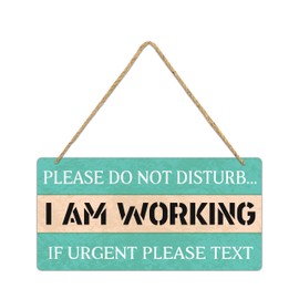 Working Sign, Home Office Round Hanging Sign Decor Do Not Disturb or Knock Wall Decorations Wood Sign for Front Door, Porch, Yard, I Am Working If Urgent Please Text 12 * 6 inch