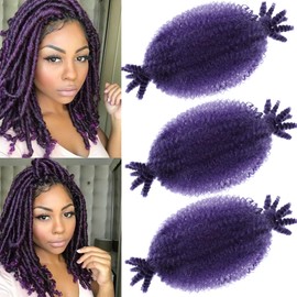 Dark Purple Springy Afro Twist Hair 3 Packs Marley Twist Braiding Hair 8 Inch Short Marley Hair for Women Wrapping Hair for Soft Locs Passion Hair Extensions (Dark Pure, 8 Inch (Pack of 3))