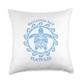 Tribal Sea Turtles Hanauma Bay Hawaii Honu Designs Hanauma Bay Hawaii Honu Tribal Sea Turtle Summer Beach Throw Pillow, 18x18, Multicolor